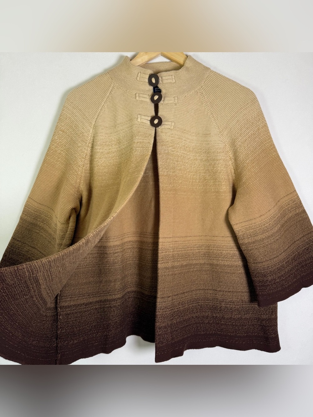Jones New York Women 2X Ombre Cotton Cardigan Brown Cream Bell Sleeve Sweater - Picture 3 of 9